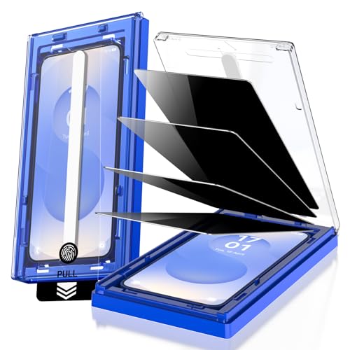 EZ-GLAZ-4 Pack for Samsung Galaxy S25/ S24 Privacy Screen Protector [6.2] 100% Fingerprint Unlock 9H Tempered Glass Scratch Resistant 100% Bubble-Free Case Friendly with Installation Box