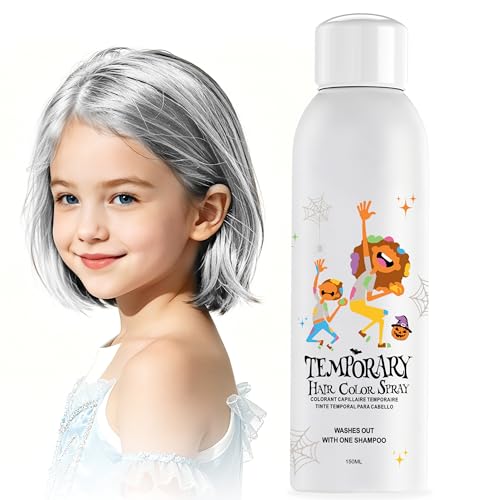 Image of White Temporary Hair Color Spray for Women - Instant & Washable Silver Hair Dye for Men Teens - Quick Styling for Halloween, Cosplay, Costume Party, Christmas, 150ml