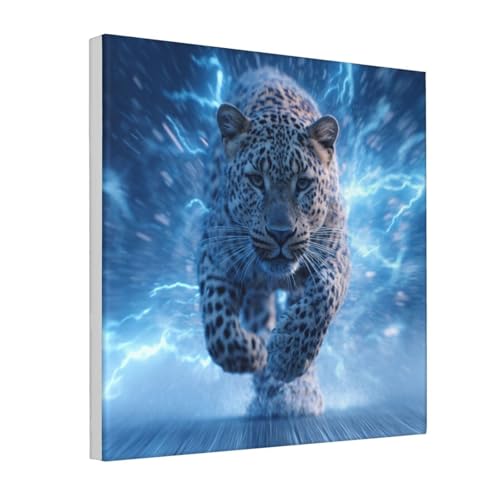 Lienzo decorativo de leopardo corriendo para la pared del dormitorio, cuadro enmarcado de 30x30