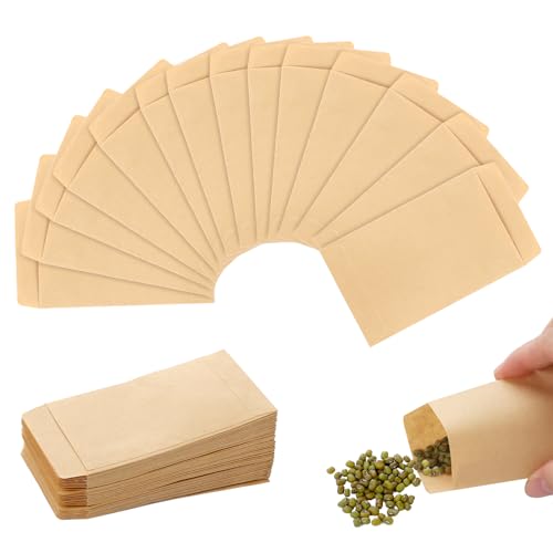 150 PCS Petit Sachet Kraft, 6 x 10 cm Pochette en Papier Mini Sacs pour Graines, Pièces de Monnaie, Bijoux, Cadeaux de Fête (Marron)