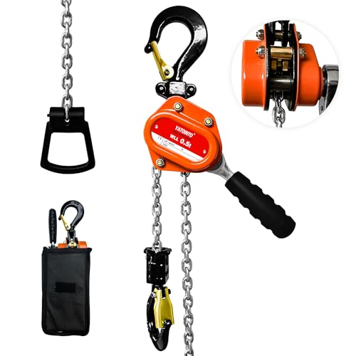 Mini Lever Chain Hoist - 1/2T 1100LBS 10FT,Manual Lever Bolck Chain Puller Come Along Tool, Alloy Steel G80 Chain Ratchet with 2 Duty Hooks,Portable and Smooth, for Lifting,Bundling and Dragging
