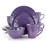 Unknown1 Lavender Field 16-Piece Dinnerware Set Purple Textured Casual Round Stoneware 16 Piece Microwave Safe, Medium