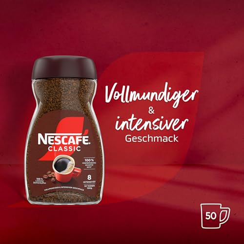 NESCAFÉ CLASSIC, löslicher Bohnenkaffee aus mitteldunkel gerösteten Kaffeebohnen, kräftiger Geschmack & intensives Aroma, koffeinhaltig, 1er Pack (1 x 100g (Verpackung kann variieren)