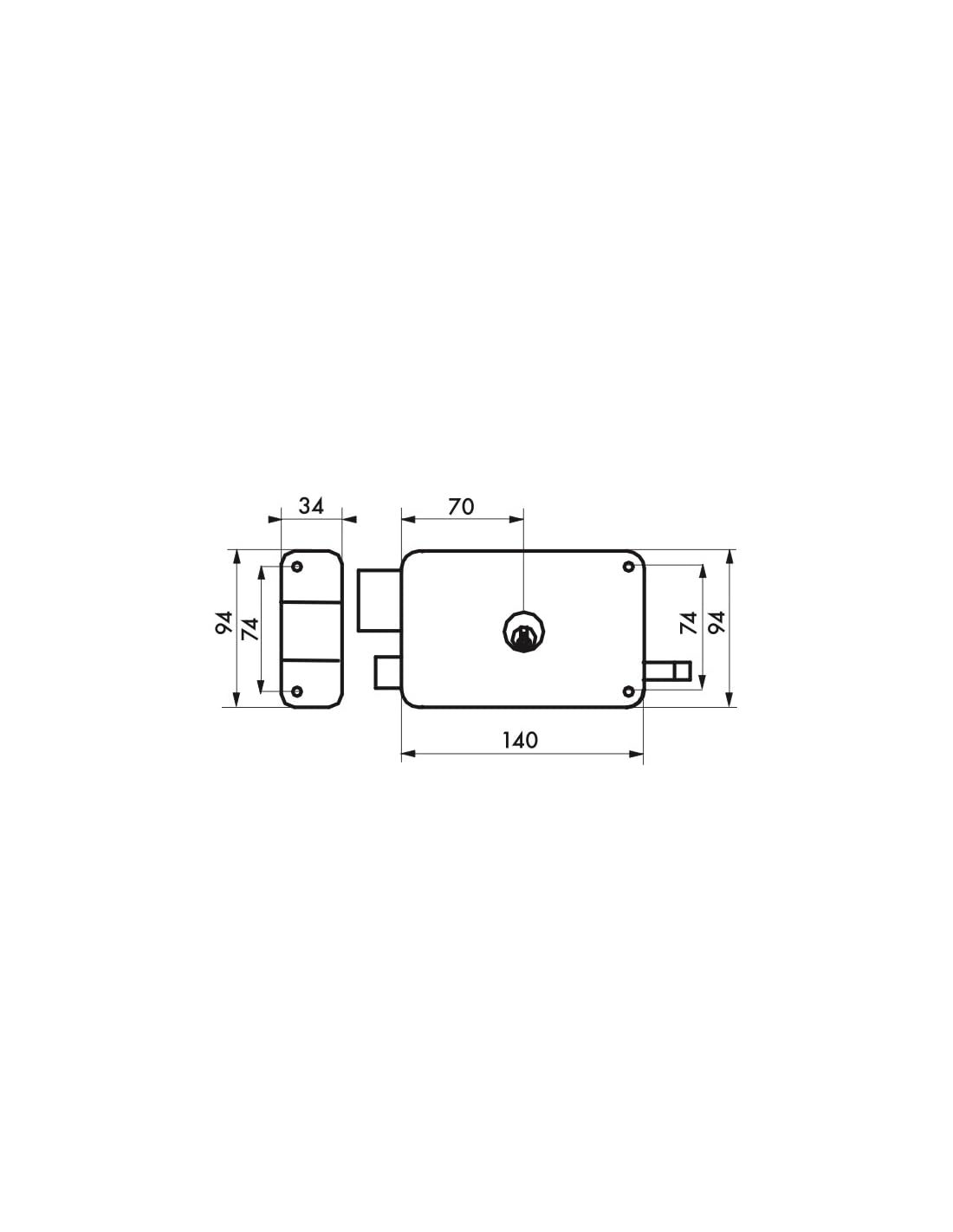 THIRARD - Serrure horizontale en applique double entrée à tirage pour porte d'entrée, gauche, 140x94mm, axe 70mm, marron, 3 clés