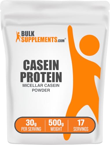 BulkSupplements.com Casein Protein Powder - Micellar Casein Powder, Slow Digesting Protein - Unflavored & Gluten Free, 30g per Serving, 500g (1.1 lbs) (Pack of 1)