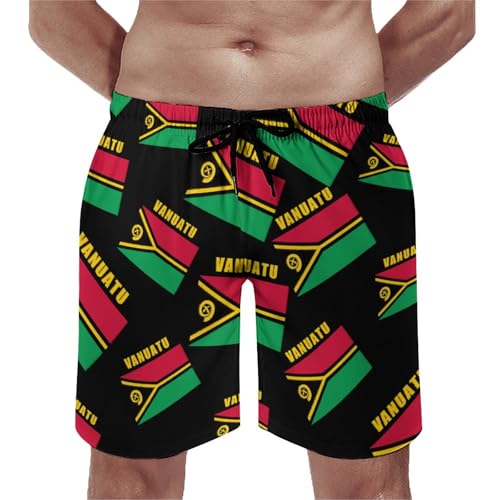 Vintage Vanuatu Flag Men's Swim Trunks Board Shorts Beachshorts Swimsuits with Pockets Mesh Liner
