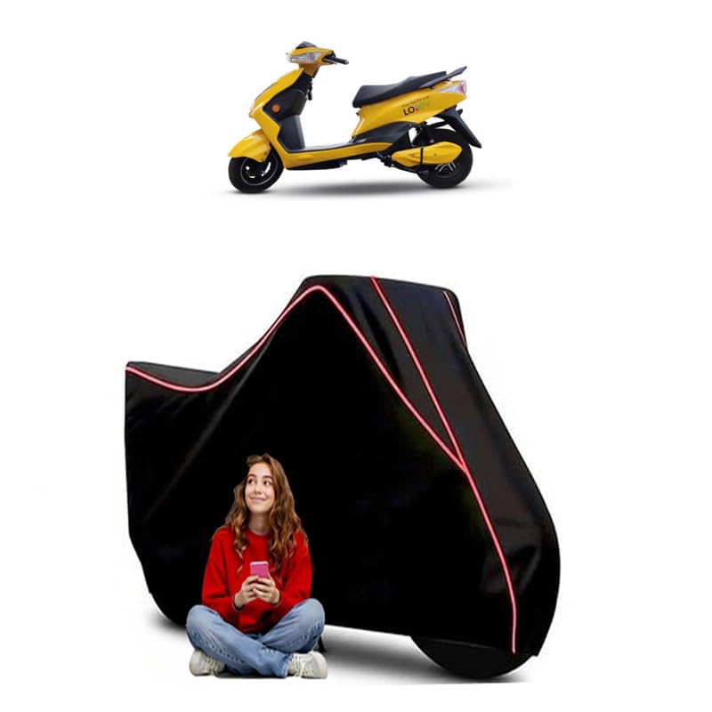 Image of Battre Electric Mobility LoEV BS6 Scooty Bike Cover Water Resistant Outdoor Use Universal Fit Scooters Motorcycles Heavy Duty UV Protection Dust Rain Scratch Resistant Elastic Bottom Black Blue Piping