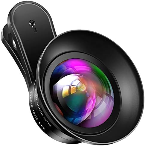 Phone Camera Lens, GLHMOGM Lens Kit for iPhone and Android, 20X Macro Lens and 0.4X Rectilinear Correction Wide Angle Lens with LED Light and Travel Case