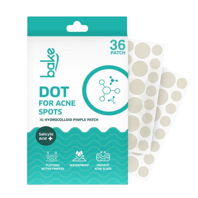 BAKE 2% Salicylic Acid Hydrocolloid Pimple Patches (36 Dots) | Absorbs Oil, Prevents Acne | Waterproof Patches | For Acne Prone Skin & Blemishes
