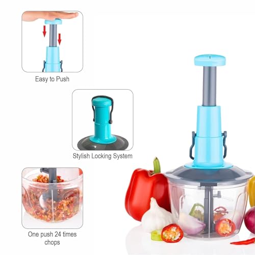 Image of Twister Push Chopper 2-in-1: Effortless Chopping and Blending of Vegetables, Fruits, and Spices | Handheld Fruit & Vegetable Chopper with Blender | 800ml Capacity | Multicolor.