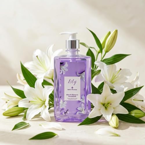 Image of Bath & Blossoms Lily Hand Wash 500 ml | Aloe Vera & Glycerin | Enriched with Rice & Cucumber Extract | Gentle Skin Softening Hand Wash | Antibacterial formula | Vegan, Cruelty Free & 100% Paraben Free | Luxurious Hand Care