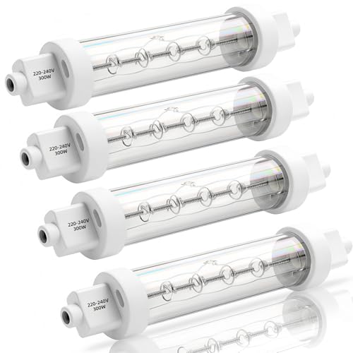 Image of Liuyife 300W R7S Food Heat Lamp Bulbs Warm White 2400K, Gantry Heating Light Bulb for Buffets, Catered Event, Canteen, 240V 118mm Food Safe Jacketed Halogen Lamps Kit 4 Pack