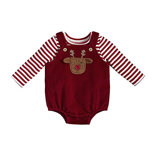 Mud Pie Baby Boys  Reindeer Corduroy Bubble Set, Red, White, 6-9 Months