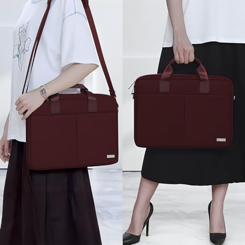 Image of GRIPP Hugo Laptop Sleeve Bag for Laptop /MacBook up to 14 Inch, Detachable Shoulder Strap, Carry Handle, Trolley Sleeve, Tablet Compartment, Multiple Organisers, Office and Travel Bag - Maroon