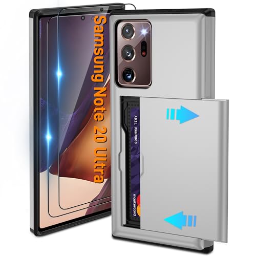 Pilaru Funda deslizante con tarjetero para Samsung Note 20 Ultra | Tarjetas con ranura oculta | 2 protectores de pantalla | Funda protectora tipo cartera a prueba de golpes | Diseño duradero de doble