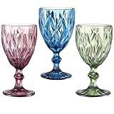 JOINPAYA Set de 3 Copas de Vino de Colores Vintage Cristal Resistente, para Uso en Bar y Fiestas, Copas de Cóctel Fáciles de Limpiar y Guardar