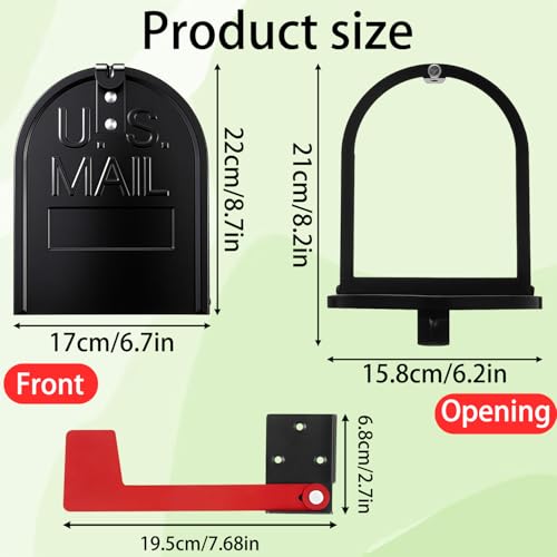 Mailbox Door Replacement 6 1/4\" x 8 1/4\" with Mailbox Flag – Black Steel Mailbox Door Front Panel, Weatherproof, Screw-in Replacement Kit for Brick or Curbside Mailboxes