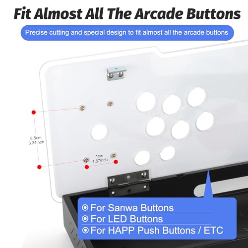 DIY Arcade Console Kit - Metal Base and Acrylic Panel, 2 Player, Supports 8 Buttons, Compatible with Pandora Kits (Black)