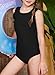 blibean Tween Girl Swimsuit Kids Girls Summer One Piece Swimsuits Solid Beach Swimwear Fashion Ruffle Cute Bathing Suits Size 12-13 Year Black Traje De Baño para Niñas