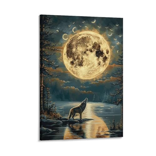 Décoration murale loups au clair de lune tableau d'art moderne