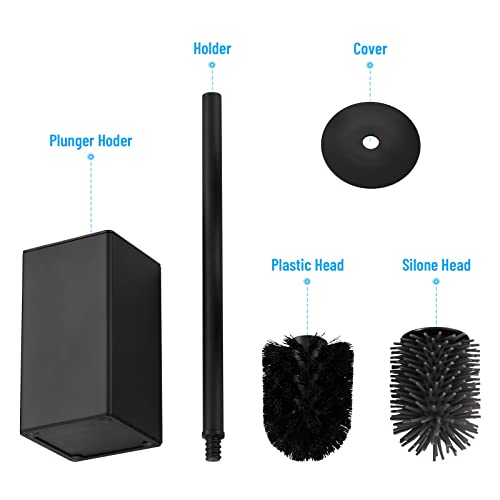 Image of BVL Toilet Brush and Holder Black Toilet Bowl Brush for Ceaning with Stainless Steel Handle Freestanding