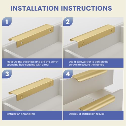 Image of Goldenwarm Matte Gold Cabinet Handles 5 Inch 100 Pack, Finger Pulls for Cabinets, Black Edge Pull for Dresser Drawers, Aluminum Alloy, Modern Kitchen Hardware for Dresser Bathroom Closet and Cupboard