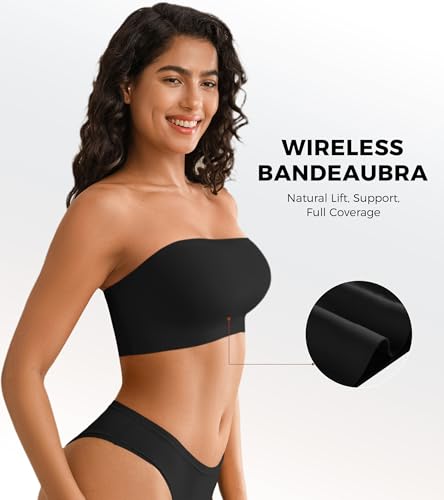 Image of DEANGELMON Strapless Bras for Women Non-Slip Silicone Bandeau Seamless Tube Top Bralette Comfy Non Padded Stretchy Stylish