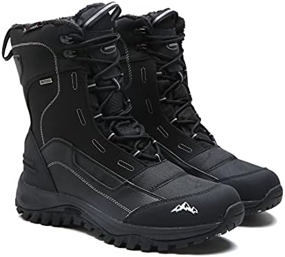 LOHJJMVE Men's Snow Boots Waterproof Insulated Winter Black Hiking Rubber Warm Lightweight Outdoor Shoes,Non-Slip Rubber Outsole (Black, numeric_12)
