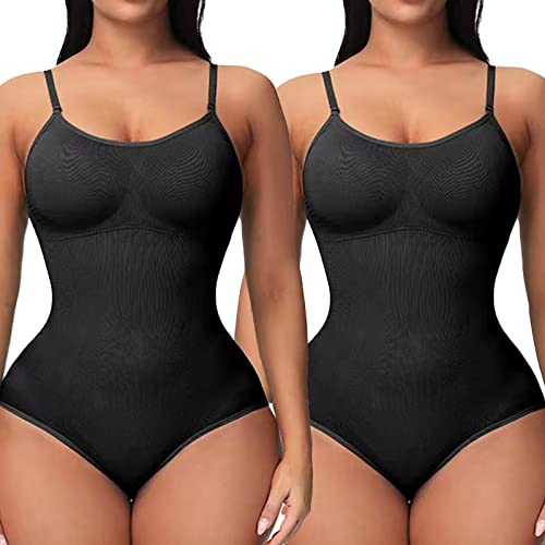 Image of 2 Pack Bodysuit for Women - Seamless Tummy Control Shapewear Sculpting Thong Sleeveless Women Body Shaper