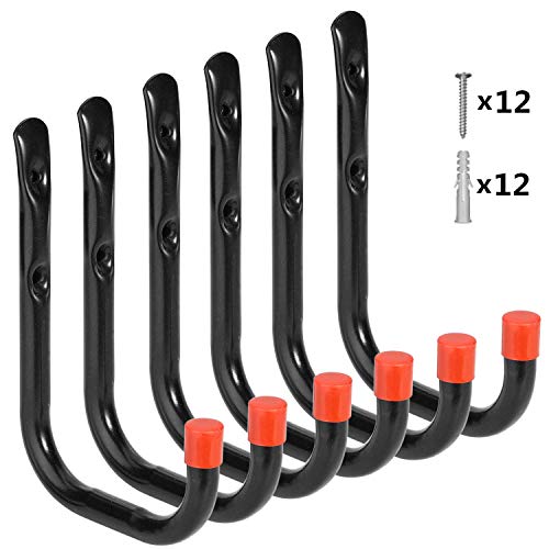 Heavy Duty Garage Hooks Organizer Wall Mount Hanging Storage Utility Hangers For Ladders, Bike And Tools (6 Pcs Black 5.5