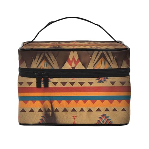 Trousse de maquillage amérindienne grand format imperméable avec fermeture éclair pour femme