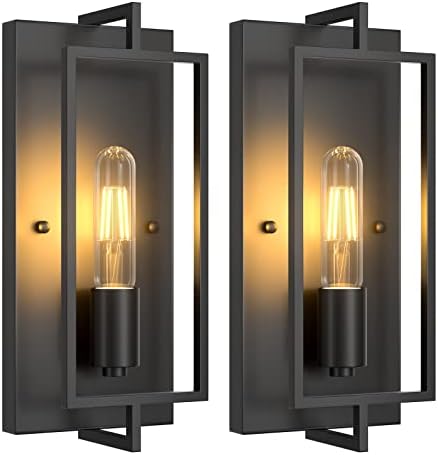 Industrial Black Wall Sconces, Vintage Farmhouse Wall Sconces Lighting Set of 2, Metal Light Fixtures, Indoor Rustic Wall Mounted Lamp for Living Room Bedroom Hallway