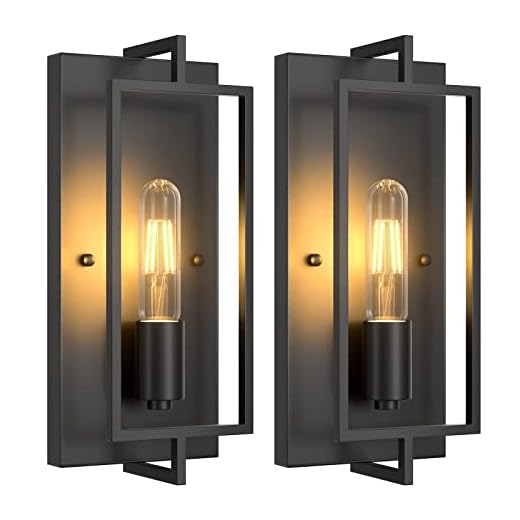 Industrial Black Wall Sconces, Vintage Farmhouse Wall Sconces Lighting Set of 2, Metal Wall Light Fixtures, Indoor Rustic Wall Mounted Lamp for Living Room Bedroom Hallway