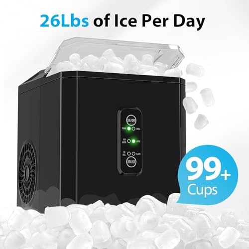 Aeitto Ice Makers Countertop, 26Lbs/24H, 9 Ice Cubes Release in 6 Mins, 2 Sizes of Bullet Ice Machine,Self-Cleaning Portable Ice Maker with Ice Scoop and Basket for Home Kitchen Office Bar RV, Black image 3