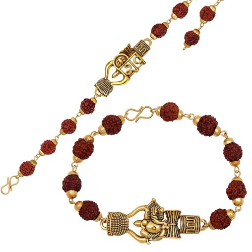 Image of TIED RIBBONS Rakhi for Brother - Set of 2 Premium Rudraksha Trishul Bracelet Rakhi for Brother Bhaiya Kids Boys Men with Greeting Card and Roil Chawal Tika
