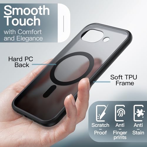 Image of JETech Magnetic Cover Case for Google Pixel 10a, Compatible with MagSafe, Translucent Matte Back Shockproof Phone Cover (Black)