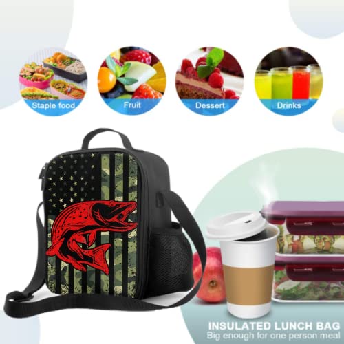 Harooni Camouflage American Flag Lunch Bag For Men Camo Fish Insulated Lunch Box For Boys Girls Waterproof Reusable Work School Usa Flag Cooler Lunchbox With Side Pocket #TOP3