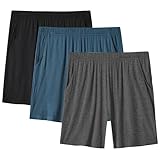 JINSHI Sleep Shorts for Women Ultra-Soft Drawstring Womens Pajama Night Shorts 3 Pack Boxer Dark Grey/Lake Blue/Black Medium