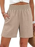 ANRABESS Linen Shorts for Women Casual Summer High Waisted Wide Leg Lounge Beach Vacation Shorts with Pockets 2026 Spring Light Khaki Large