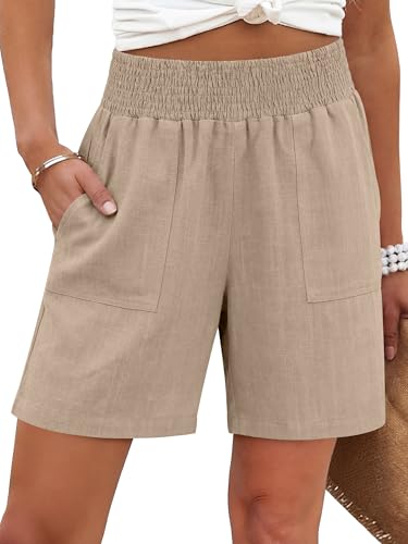 ANRABESS Linen Shorts for Women Casual Summer High Waisted Wide