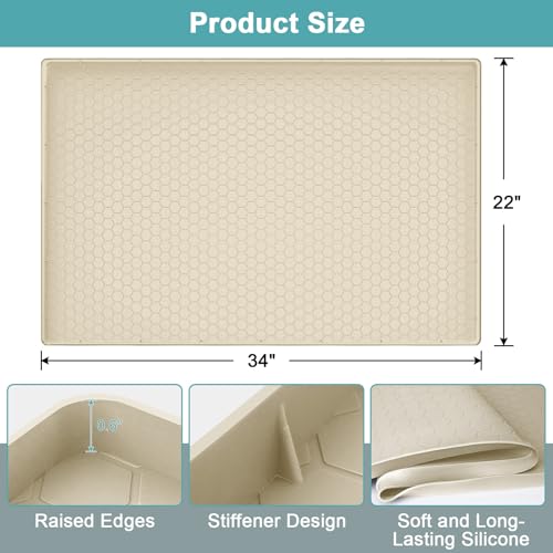 Under Kitchen Sink Mats and Protectors Waterproof, Silicone Under Sink Mat for 34" x 22" Cabinets, Under Sink Tray Organizer, Shelf Liner Cabinet Liner for Kitchen and Bathroom, Beige by MECHEER - Used condition - Image 2