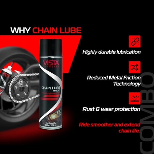Image of Vista Auto Care Chain Care Combo | Chain Kleen + Chain Lube + Brush | Premium Bike Chain Cleaner & Lubricant Kit | Removes Tough Grease | Prevents Rust | Enhances Chain Life (Chain Care Combo Macro)