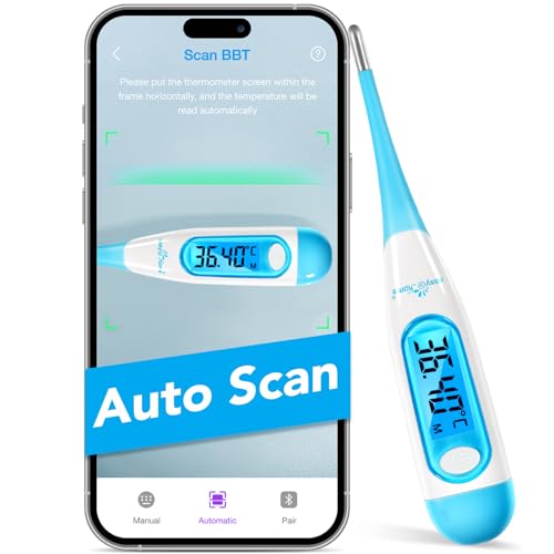 Easy@Home Termómetro basal digital Medir TBC Restrear la ovulación Predecir la fertiliadad con Aplicación Premom Español 1/100 Grados de alta precisión Pantalla LCD con retroiluminación sin Bluetooth