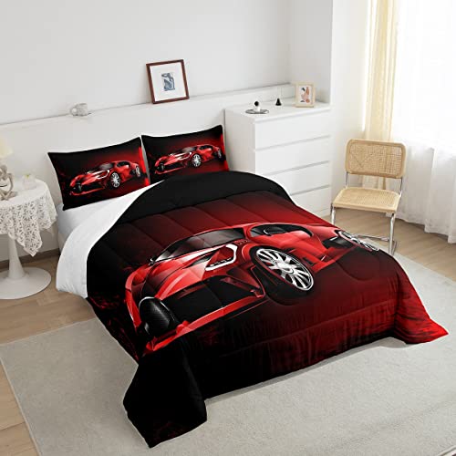 Feelyou Sports Car Comforter Red Race Car Comforter Set For Kids Boys Girls Extreme Sports Theme Bedding Set Cool Speed Luxury Car Decor Quilt Set With 1 Pillowcase 2Pcs Bedding Twin #TOP3
