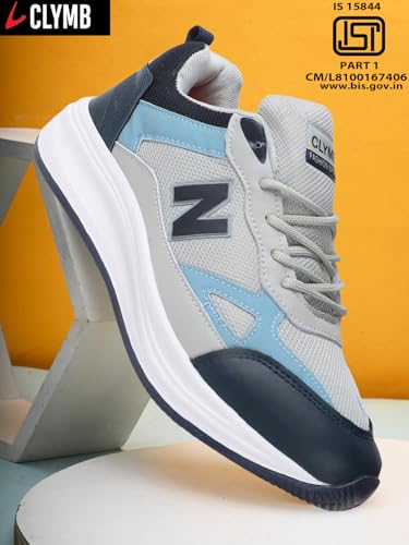 Image of CLYMB Men's Suri-Grey Blue Fashion Series Sports Shoes for Running Dancing Stylish Casual Trendy Sneakers