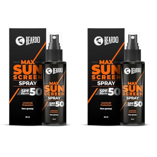 Image of Beardo Max Sunscreen SPF 50 & PA+++ Spray for Men | Non-greasy, Easy Application | For Oily Skin | UVA UVB Protection | 50ml (Pack of 2)