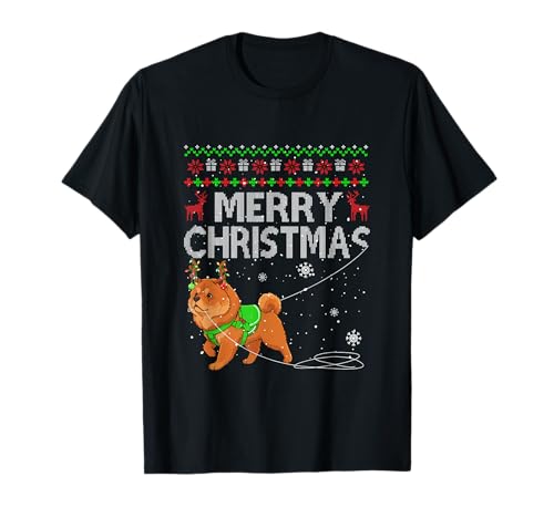 Merry Christmas Reindeer Chow Chow Knitting Damage Owner T-Shirt