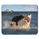 Foritho Funny Shark Mouse Pad, Funny Black Cat Attack Shark Mouse Pads for Wireless Mouse Computers Laptop Desk Accessories, Black Cat Office Supplies, 9.5x7.9 Inch