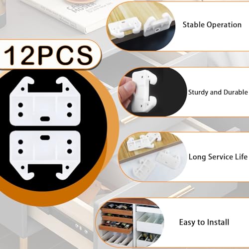 MARRTEUM 12 Pieces Plastic Drawer Guides Drawer Track Rail Slides Brackets with Mounting Screws for Dresser Cabinet Closet Drawer, White