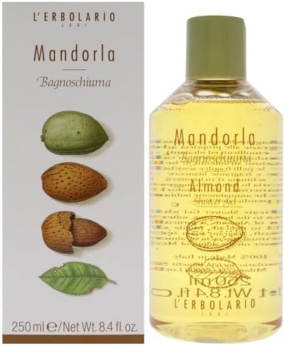 L'Erbolario Shower Gel - Moisturizing Body Wash for Dry Skin - Nourishing Body Soap with Sweet Almond Extract - Warm Amber Scent - Almond - 8.4 oz